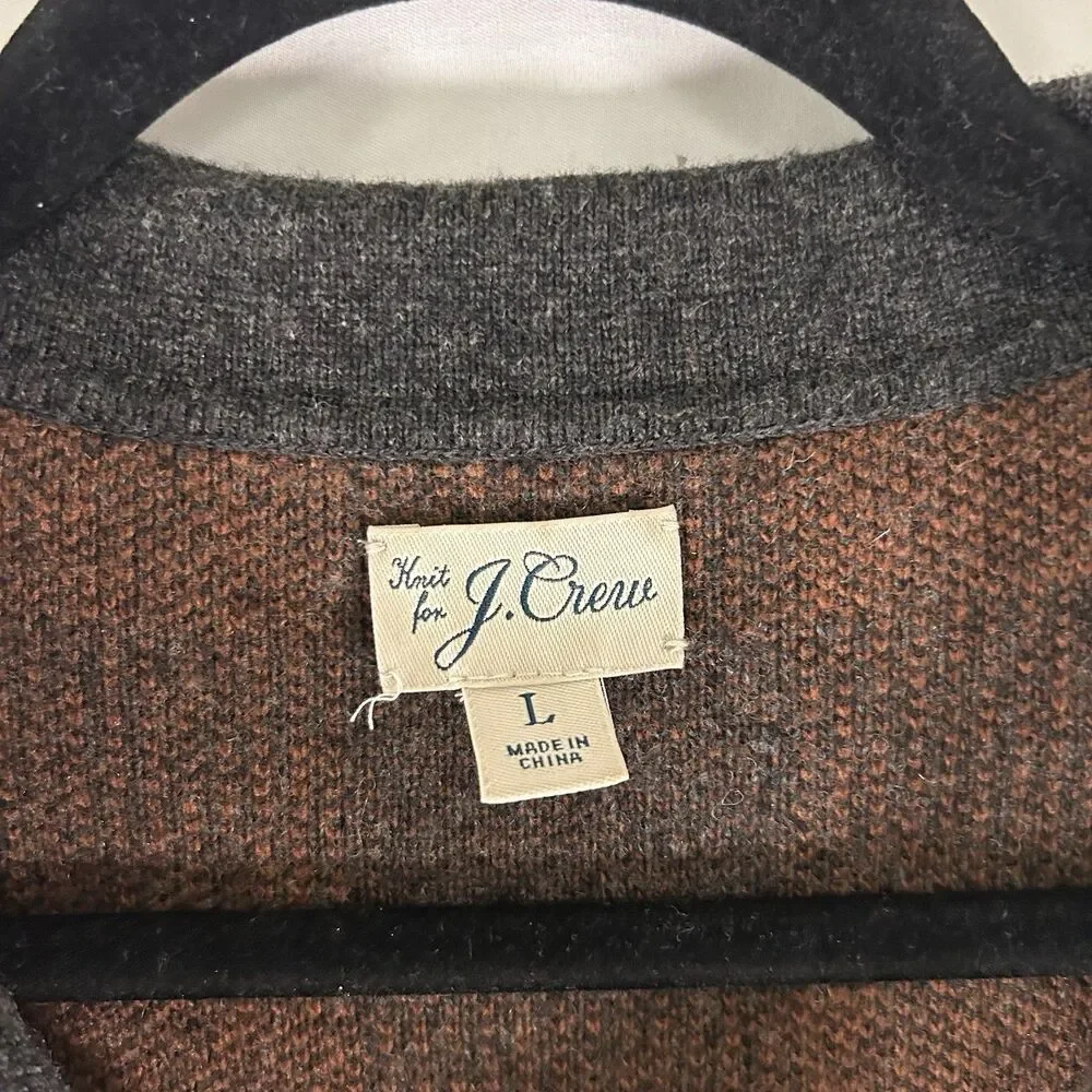 J. Crew Merino Wool Blend Cardigan Men's Large Brown Plaid Button Up Pockets